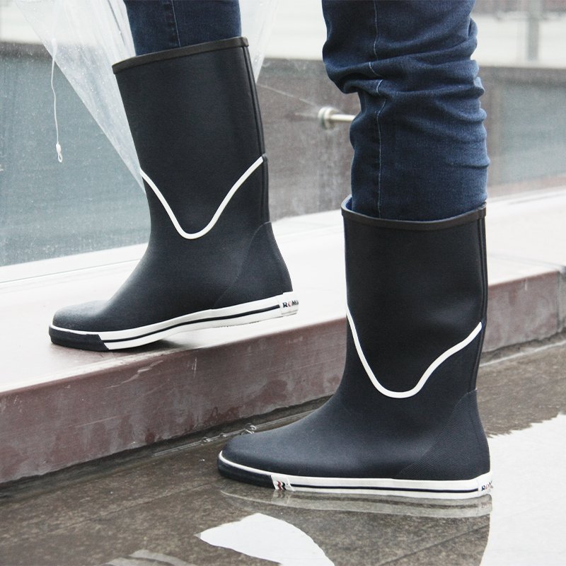 Manufacturer Custom Non Slip Decking Boots Cotton Fabric Lining Water Proof Rubber Rain Boots For Men