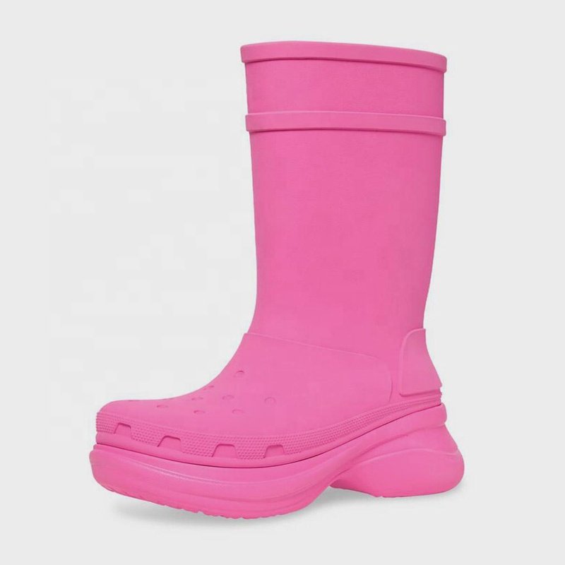 Size 35 to size 45 Luxury EVA platform knee High Platform Round Toe Waterproof Designer Pink Rain boots