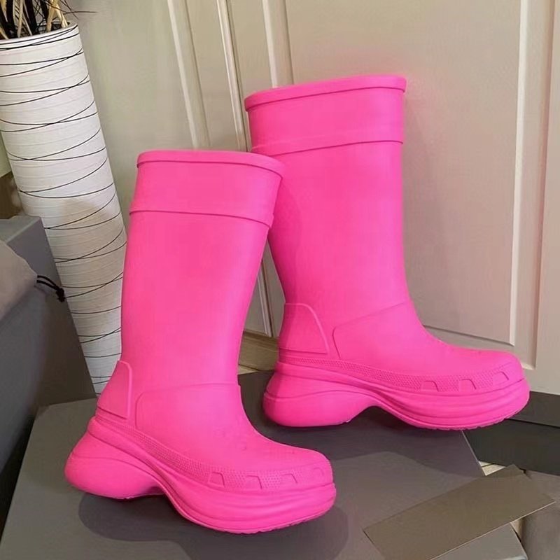Size 35 to size 45 Luxury EVA platform knee High Platform Round Toe Waterproof Designer Pink Rain boots