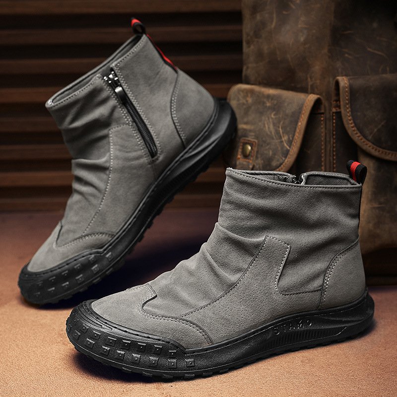 Boots New Men's Trend All-Match Work Shoes British Retro Ankle Boots Wear-Resistant Non-Slip Mid-Top Boots
