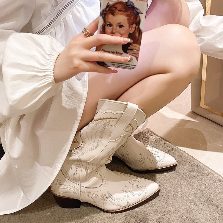 Bottes En Cuir Femme 2024 American Fashion Safety Leather Knee Wedge Heel Shoes Women Boots