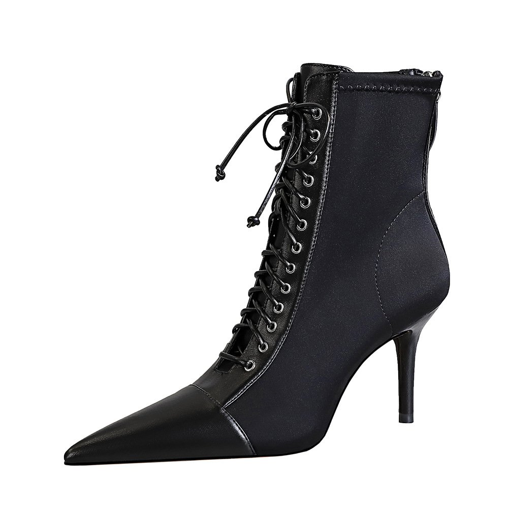 Women's Pointed Toe Ankle Boots with Cross-Tied Lace Custom Designer Bandage High Heels PU Insole Fashion Sexy for Winter
