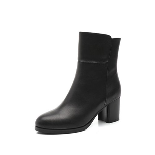 New High Quality italy Cow Leather plush lining Women Square Heel Back Zipper Winter Autumn Boots for women