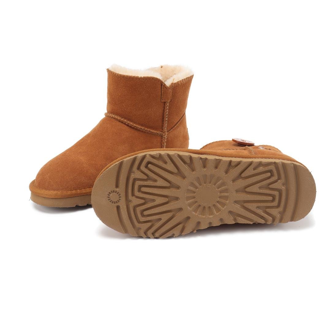 QY10233 2024 New winter sheepskin mid-top women's portable side-buckle snow boots