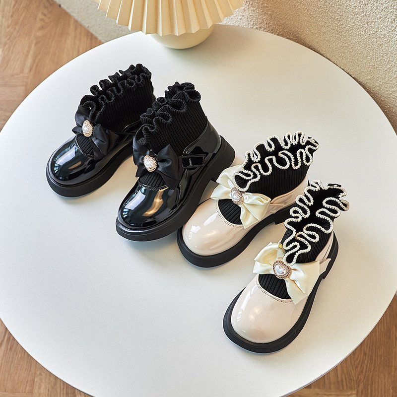 Newest Wholesale Autumn Winter Spring Kids Wear Pu Bow Princess Boots for Baby Girl
