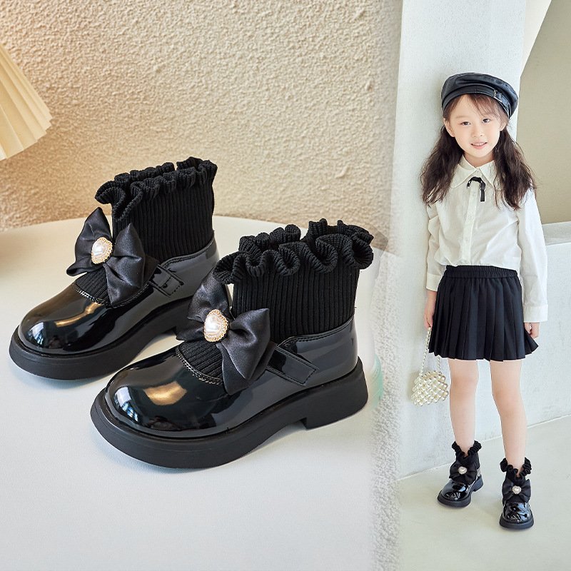 Newest Wholesale Autumn Winter Spring Kids Wear Pu Bow Princess Boots for Baby Girl