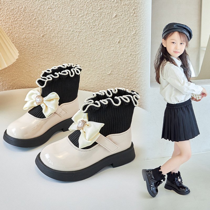 Newest Wholesale Autumn Winter Spring Kids Wear Pu Bow Princess Boots for Baby Girl