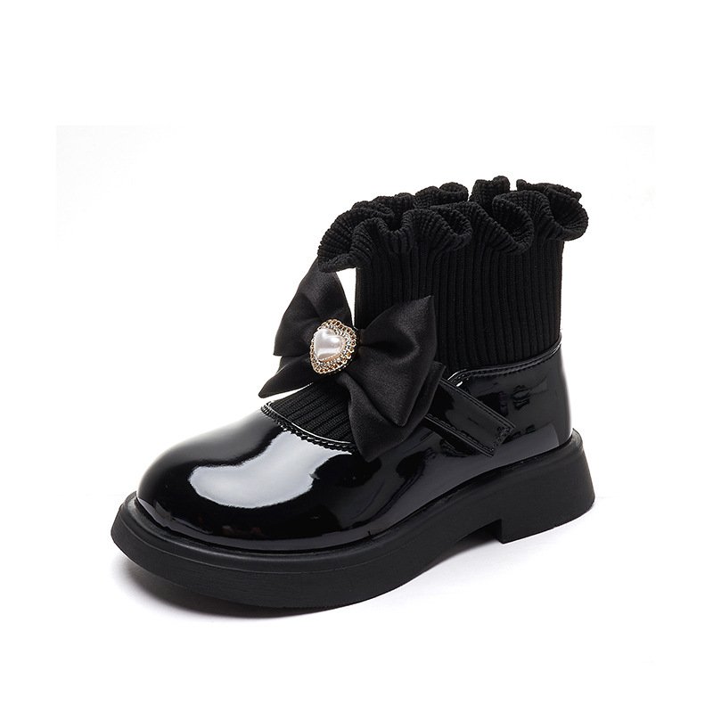 Newest Wholesale Autumn Winter Spring Kids Wear Pu Bow Princess Boots for Baby Girl