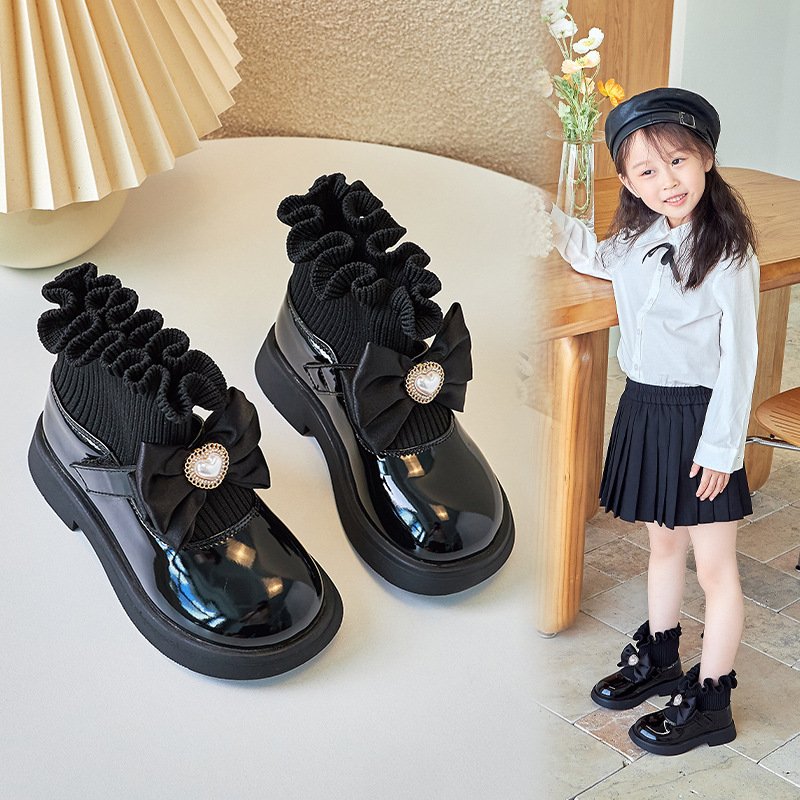 Newest Wholesale Autumn Winter Spring Kids Wear Pu Bow Princess Boots for Baby Girl