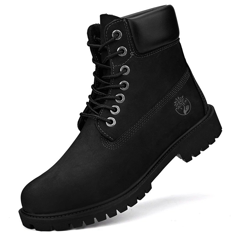 Men High Top Boots Leather Shoes Winter Fashion Plush Warm Shoes Outdoor Sneakers Lace Up Non-Slip Ankle Boot Male
