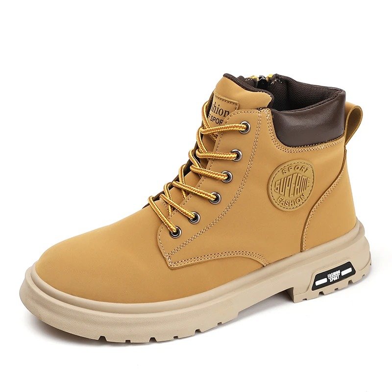 Men High Top Boots Leather Shoes Winter Fashion Plush Warm Shoes Outdoor Sneakers Lace Up Non-Slip Ankle Boot Male