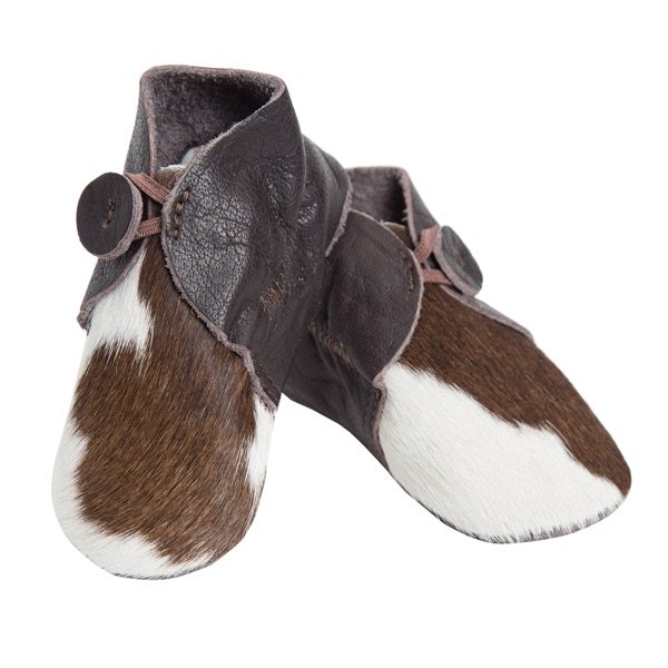 Baby Boots Brown & White Cowhide Baby Booties
