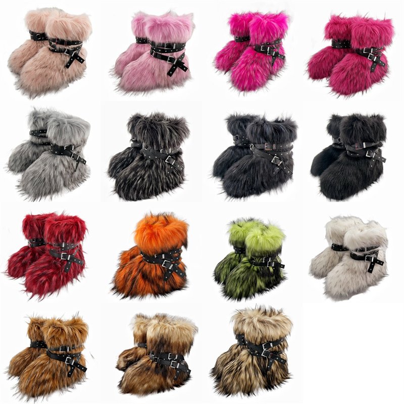 New Style Street Hot Girl Thick-soled Snow Boots Y2K Punk Imitation Rivet Fur Boots Slim Dark Lace-up Boots