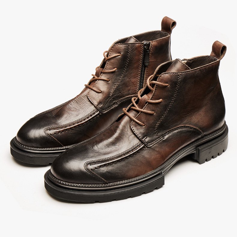 Custom Logo Mens Fashion Zipper Casual Boots Men Pu Leather Thick Sole Height Increasing Boot Men's Dress & Oxford Shoes
