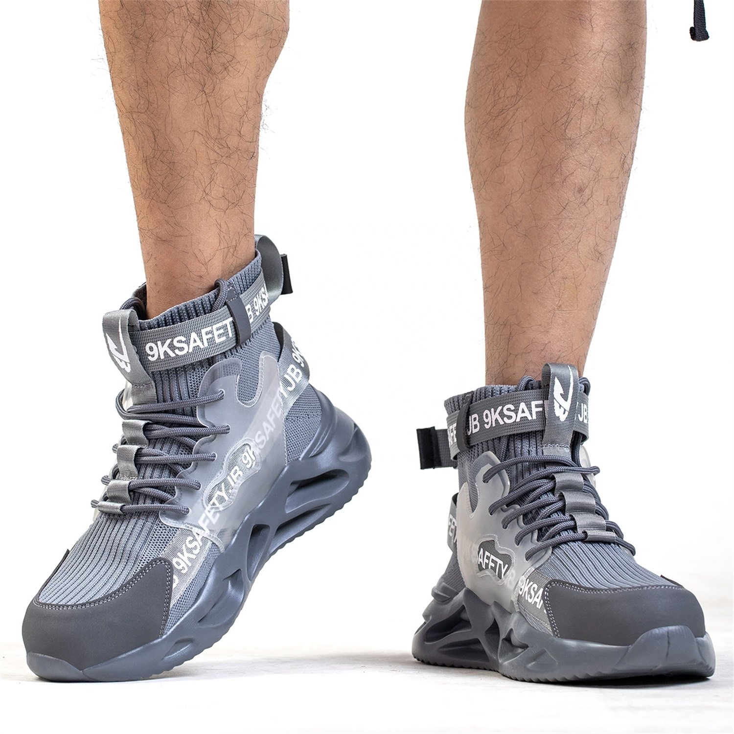 Waterproof women construction funky high cut long safety men work steel toe working industrial fly knit sale safety boot for men