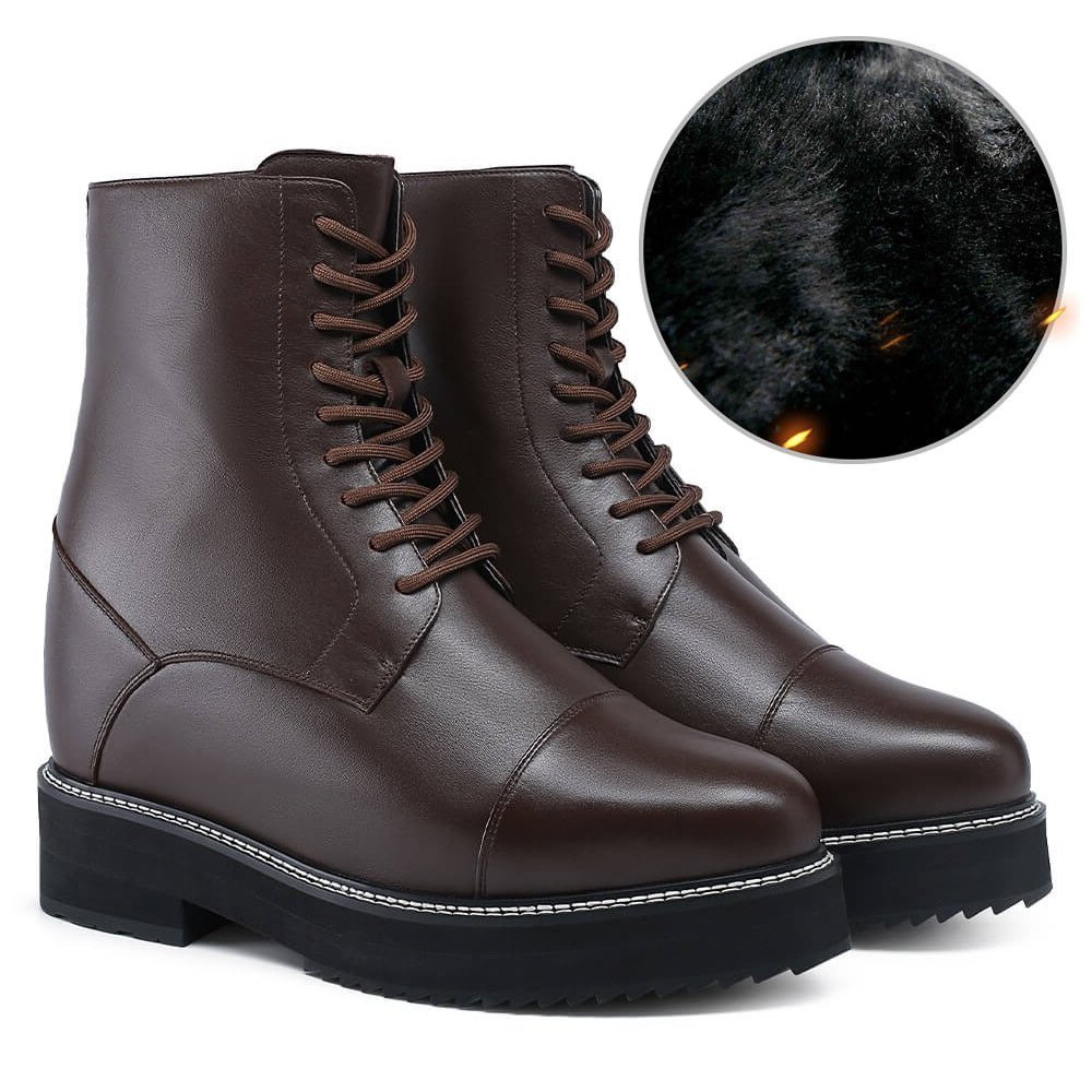 Wholesale High Ankle Boots Brown Lace up Men Genuine Leather Invisible Elevator 14cm Boots Winter Boots Winter Shoes