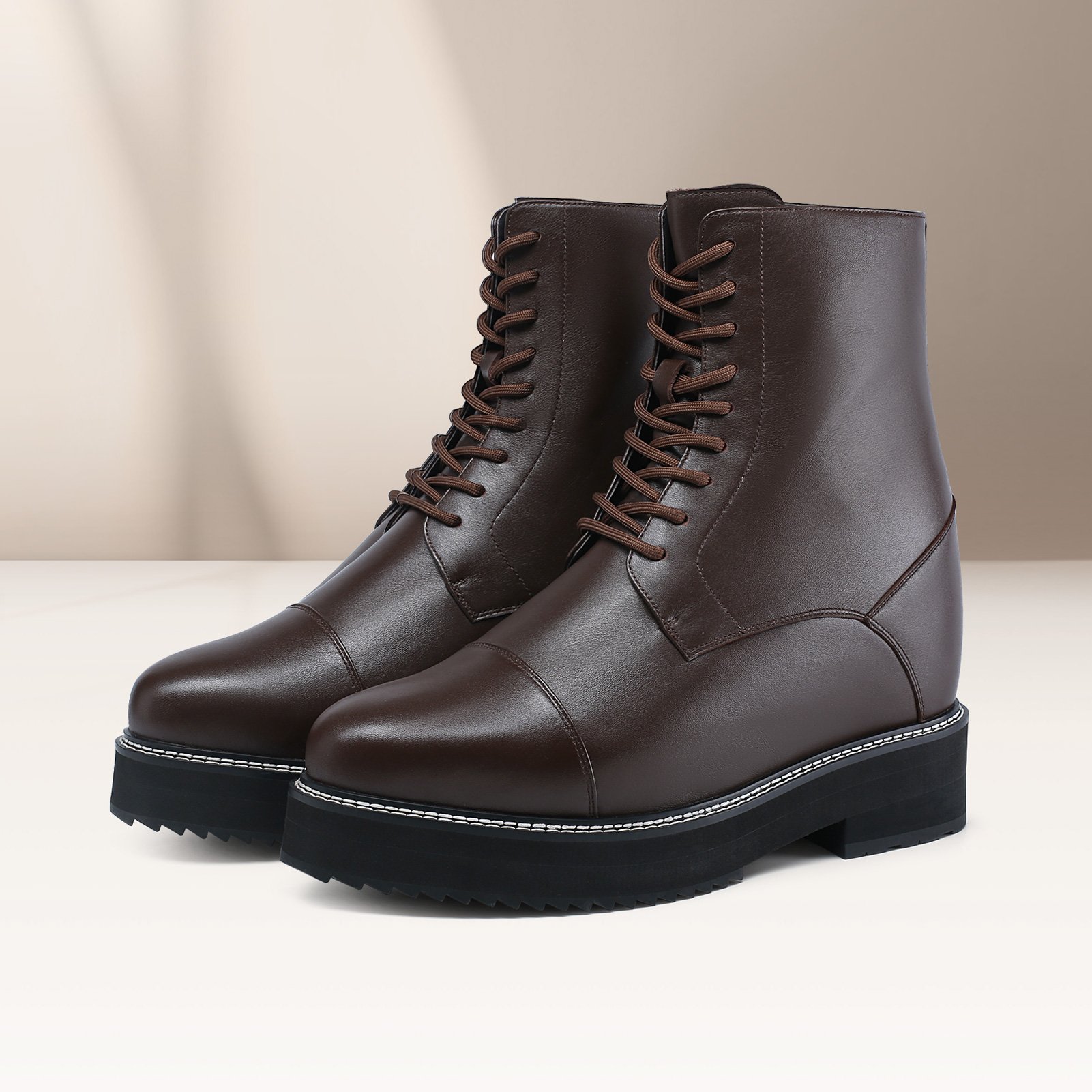 Wholesale High Ankle Boots Brown Lace up Men Genuine Leather Invisible Elevator 14cm Boots Winter Boots Winter Shoes