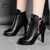 Hot Selling Women's Classic Lace Platform Boots Black Zip-Up Casual Winter Shoes with High Thin Heel for Autumn