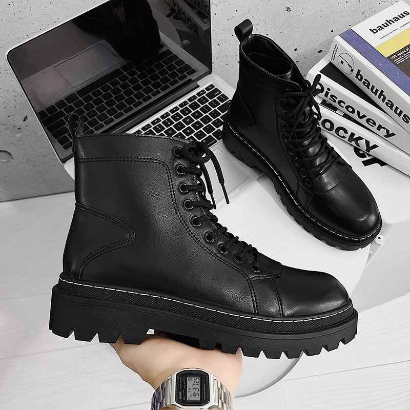 Wholesale Martin Boots Men's Autumn And Spring Thick Bottom Middle Tube Lace Up British Short Boots
