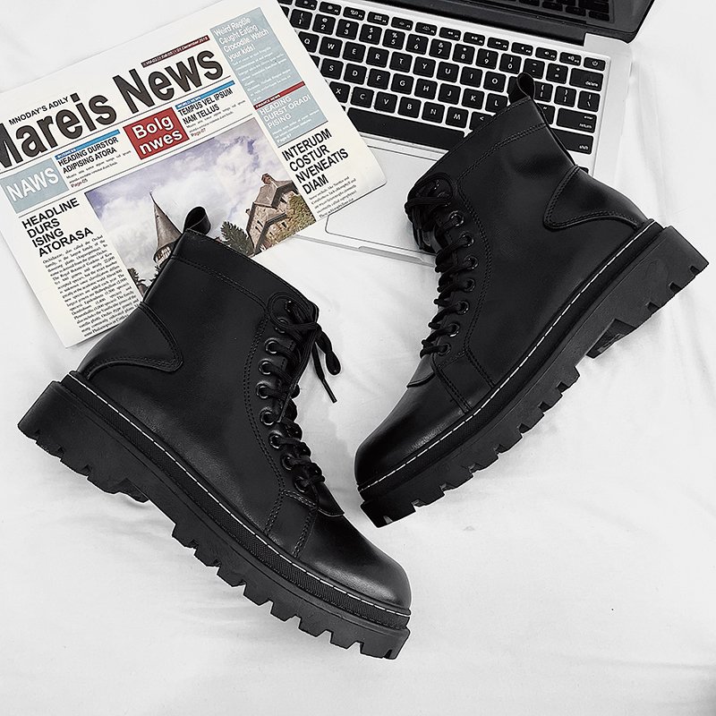 Wholesale Martin Boots Men's Autumn And Spring Thick Bottom Middle Tube Lace Up British Short Boots