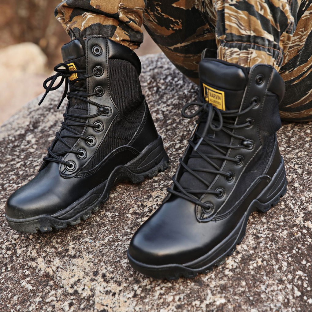 Slip Resistant Suede Leather Desert Mens Boots Black Leather Combat Boots Tactical Boots