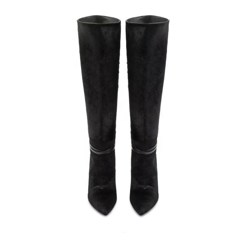 2023 Winter Pointed Toe Thin Heels Thigh-High Boots Solid Colors Stiletto Strap Buckle Decoration Women Knee Boots
