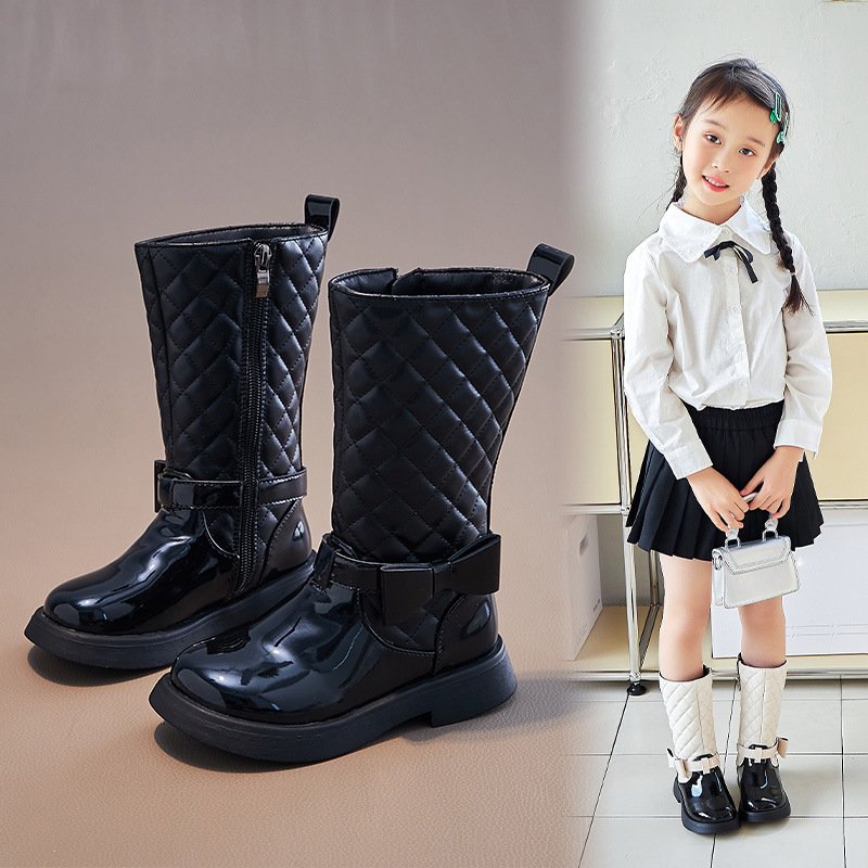 New girls trendy Bright leather long boots 2023 autumn and winter new children's fashion boot soft sole long boots kids