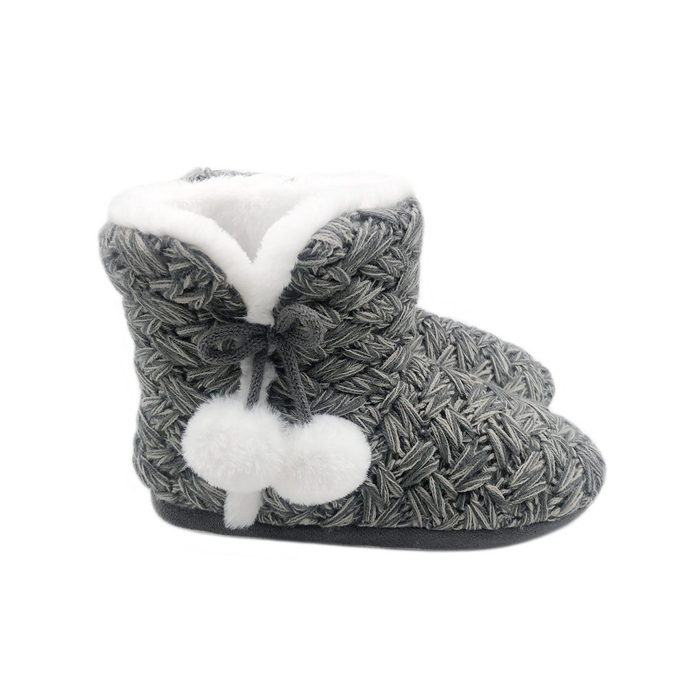 Women Home Use Bedroom Slippers Knit Boots with Pompom Indoor Customized HCG Ladies Winter Shoes ladies boots
