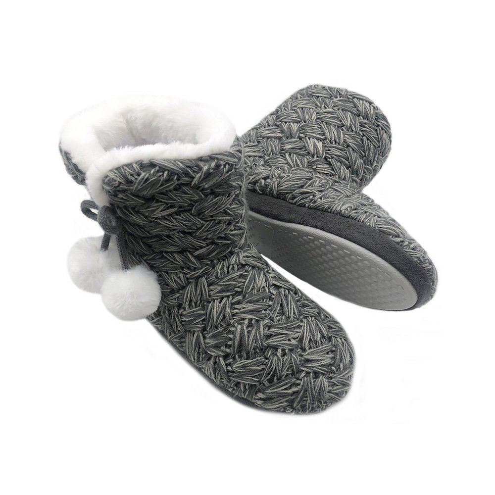 Women Home Use Bedroom Slippers Knit Boots with Pompom Indoor Customized HCG Ladies Winter Shoes ladies boots