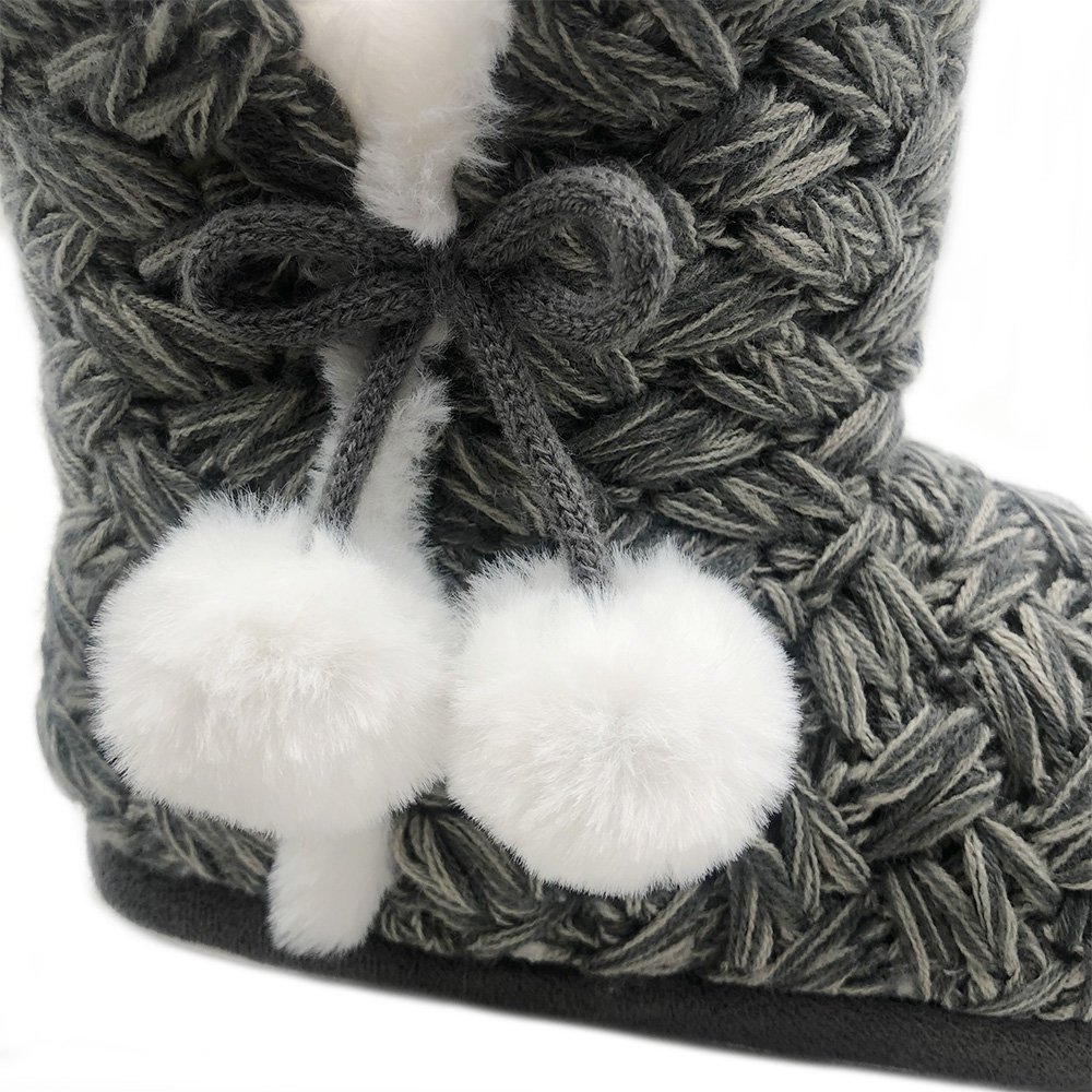 Women Home Use Bedroom Slippers Knit Boots with Pompom Indoor Customized HCG Ladies Winter Shoes ladies boots