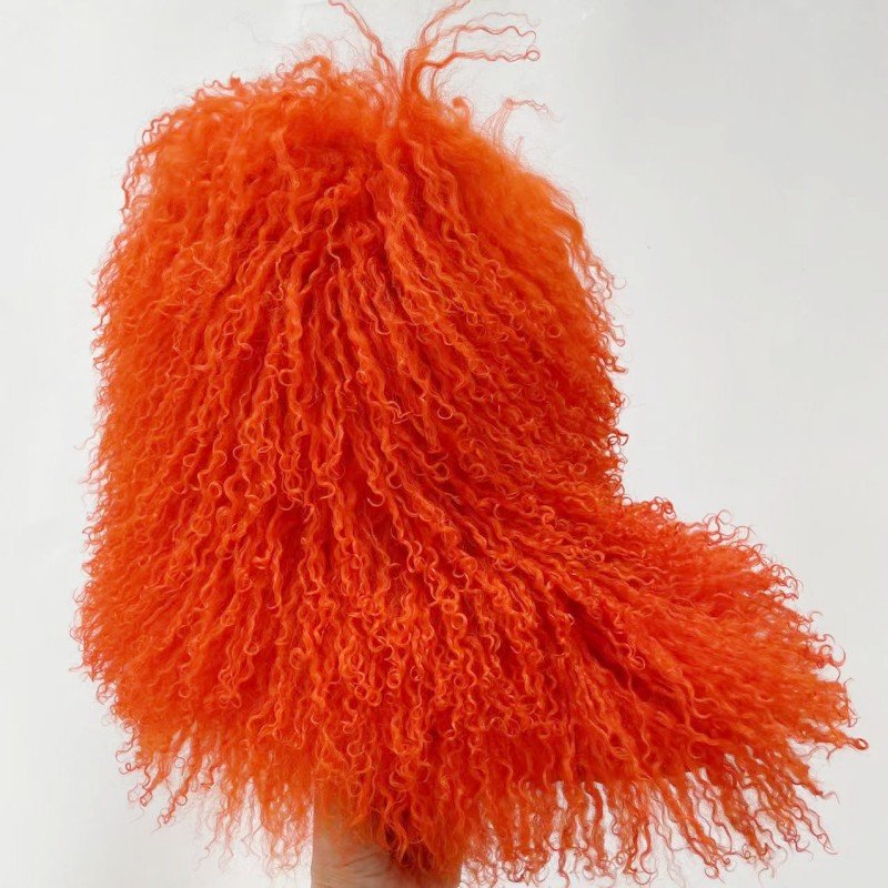 Wholesale Luxury Fur Boots Women Round Toe Orange Mongolian Fur Boots Shoes Snow Fur Boots