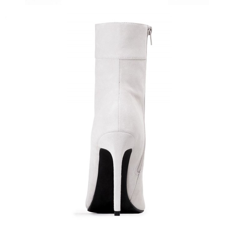 Genuine leather upper lace up and zipper pointed toe beautiful 7 cm thin high heel rubber women fashion cheap white Gothic boots