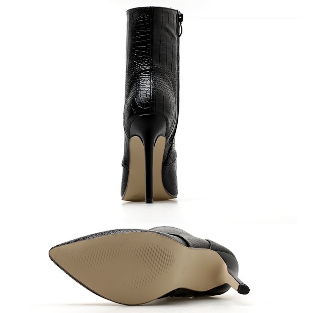 OEM Customize High Quality Black Genuine Leather High Heel Laceup Ankle Boots For Women