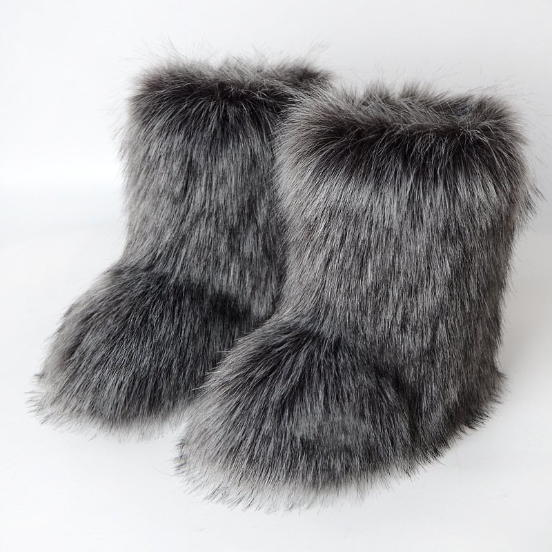 Chic Faux Fur Fluffy Snow Boots Cozy Winter Slip-Resistant for Cold Weather and Outdoor Activities