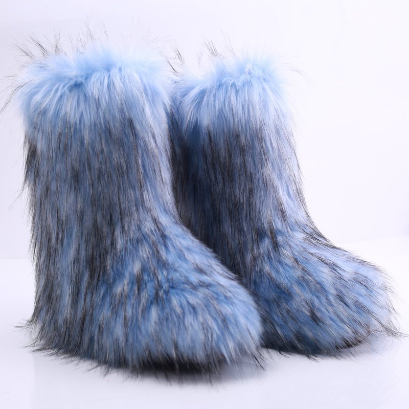 wholesale fake raccoon fur botas mujer for women 2024 ladies winter faux fur boots