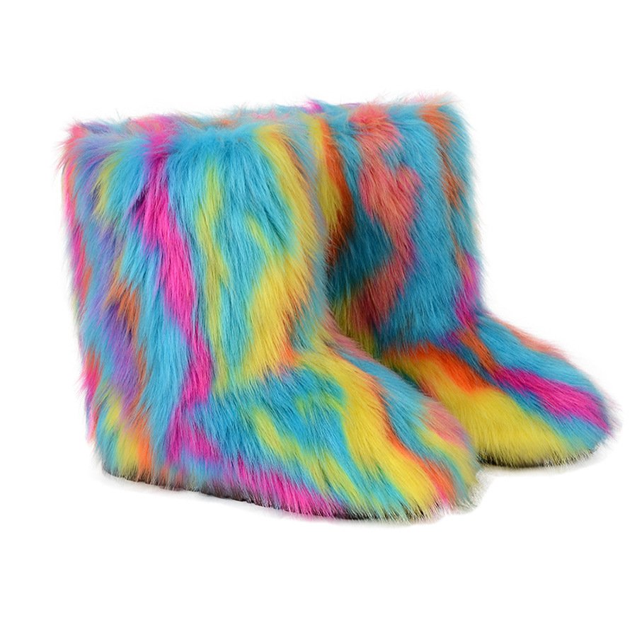 Xinzirain Custom New arrivals hot sale winter colorful snow women shoes faux fox fur boots