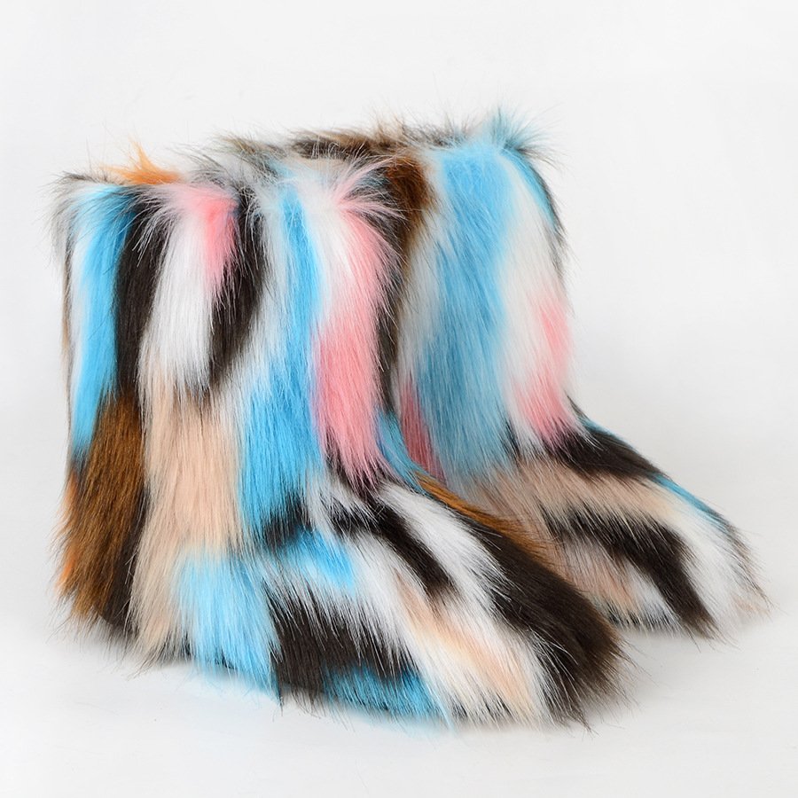 Xinzirain Custom New arrivals hot sale winter colorful snow women shoes faux fox fur boots