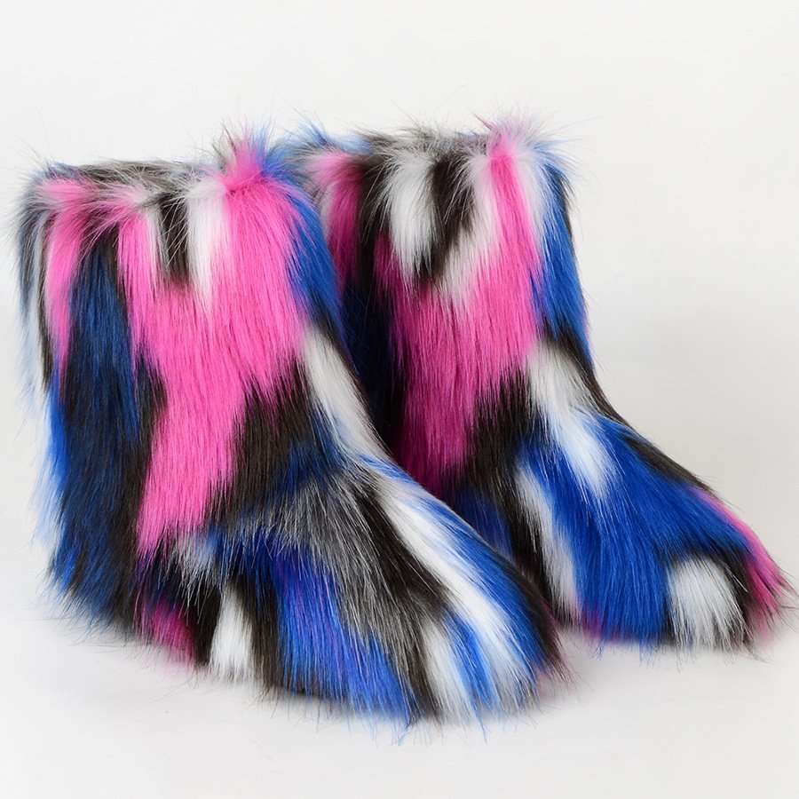 Xinzirain Custom New arrivals hot sale winter colorful snow women shoes faux fox fur boots