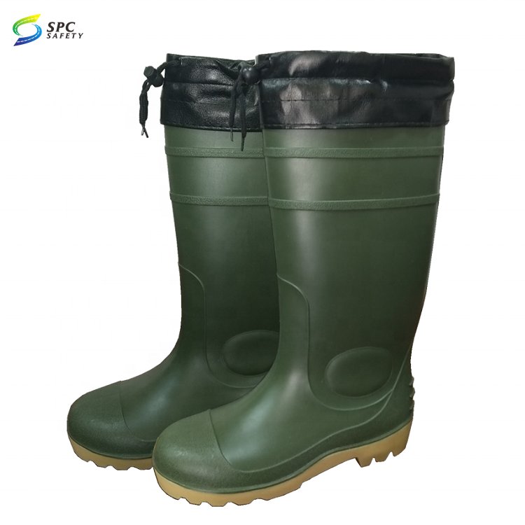 Industrial Agriculture construction Gardening green Waterproof anti slip Pvc rubber Steel toe cap protective work Mud Rain boots