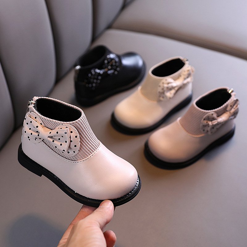 kid designer shoes Girls winter new soft-soled leather boots with flower cotton boots