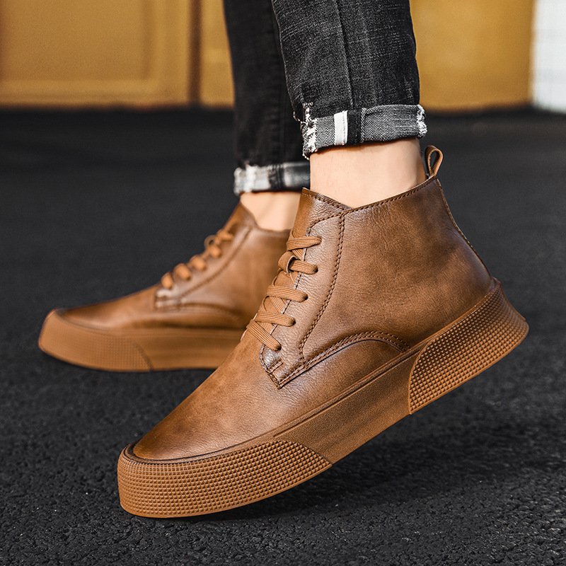 best selling new men's leather boots with heightened bottom casual waterproof boots