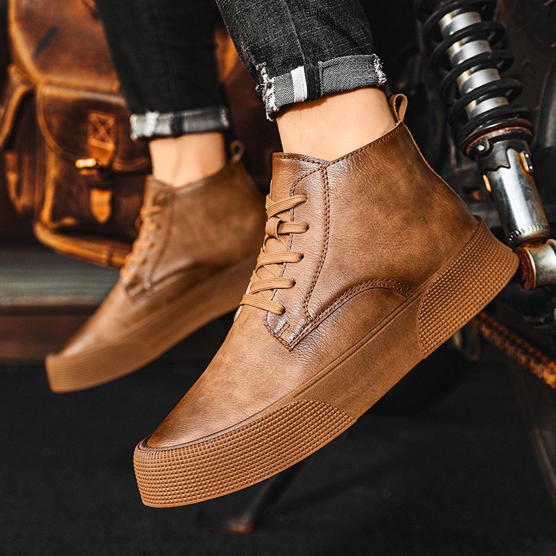 best selling new men's leather boots with heightened bottom casual waterproof boots