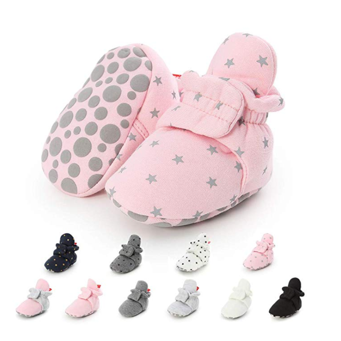 Low Moq Logo Customize Warm Cotton Fabric Stars Print 0-18 Month Baby Girl Boots Shoes Baby Booties Baby Socks Shoes