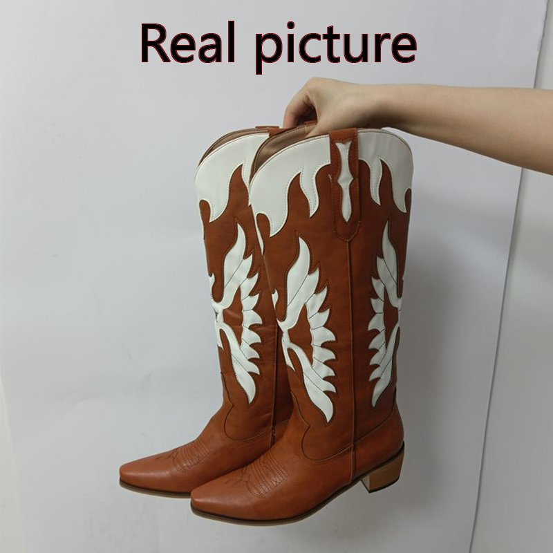 SHIKOL Knee High Boots For Women Fashion Firebird Embroidery 5cm Heels Women Western Cowboy Boots cowgirl boots women