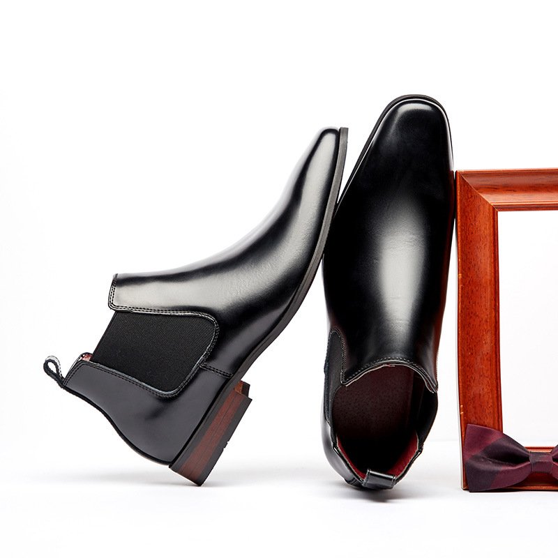 2022 Point Toe Slip On Fashion High Ankle Leather Boots Chelsea Shoes for Men