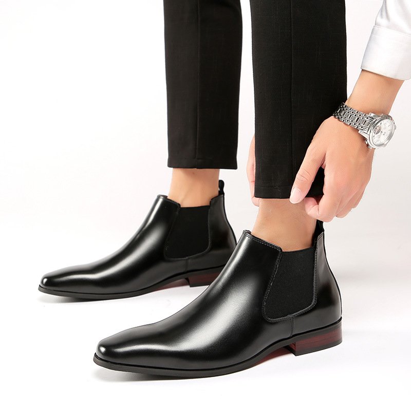 2022 Point Toe Slip On Fashion High Ankle Leather Boots Chelsea Shoes for Men
