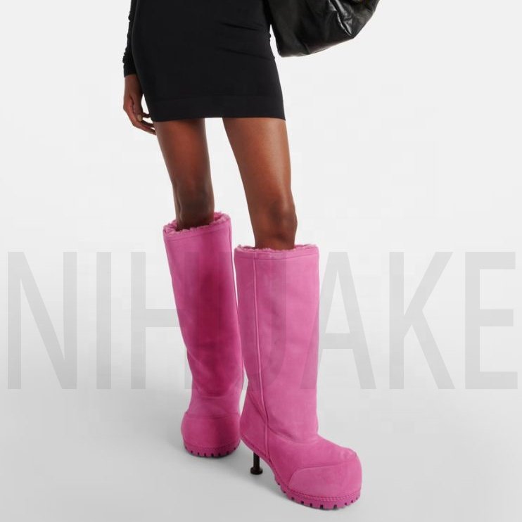 New Hot Pink White Boots Women Pink Designer Alaska suede knee-high boots
