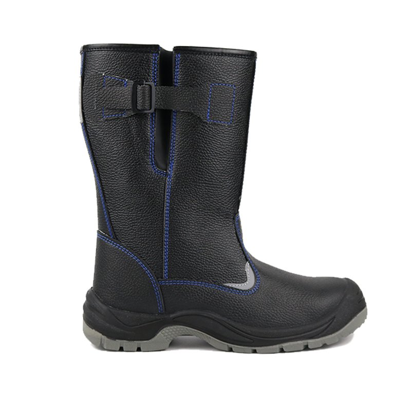Embossed Cow Leather Safety Toe Anti Smash Seam-sealed Waterproof Construction Double Density PU High Boots safety rain boots