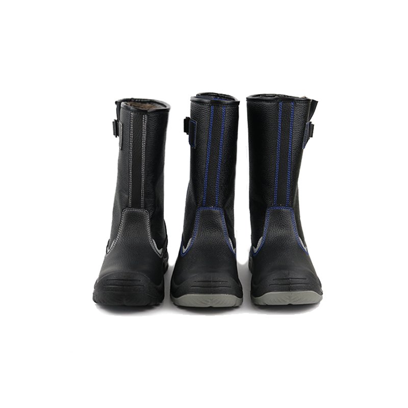 Embossed Cow Leather Safety Toe Anti Smash Seam-sealed Waterproof Construction Double Density PU High Boots safety rain boots