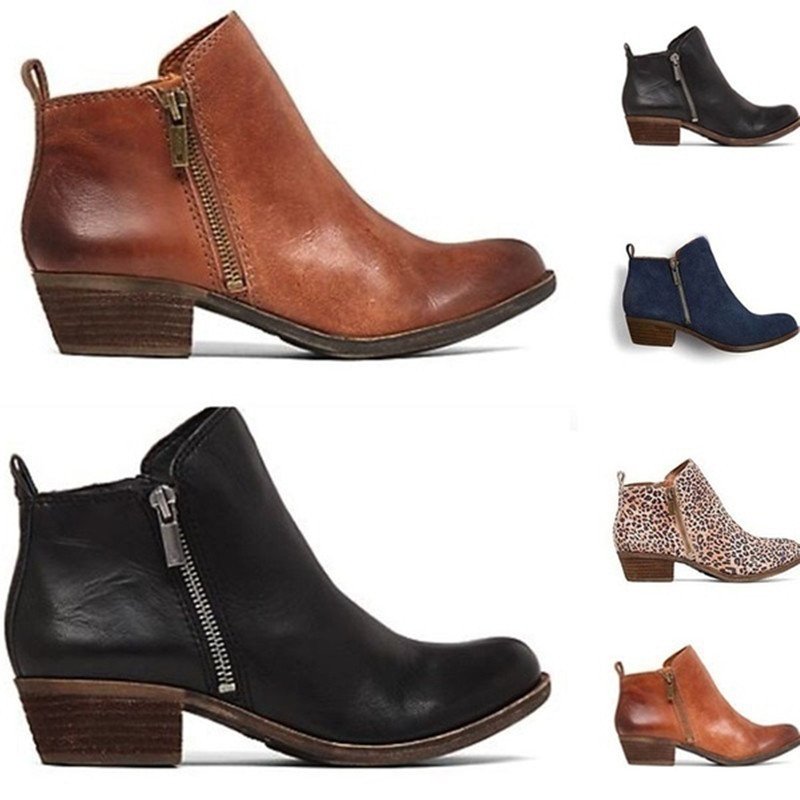 High quality Round toe Chelsea leather suede ankle boots shoes Low heels Chelsea boots for women